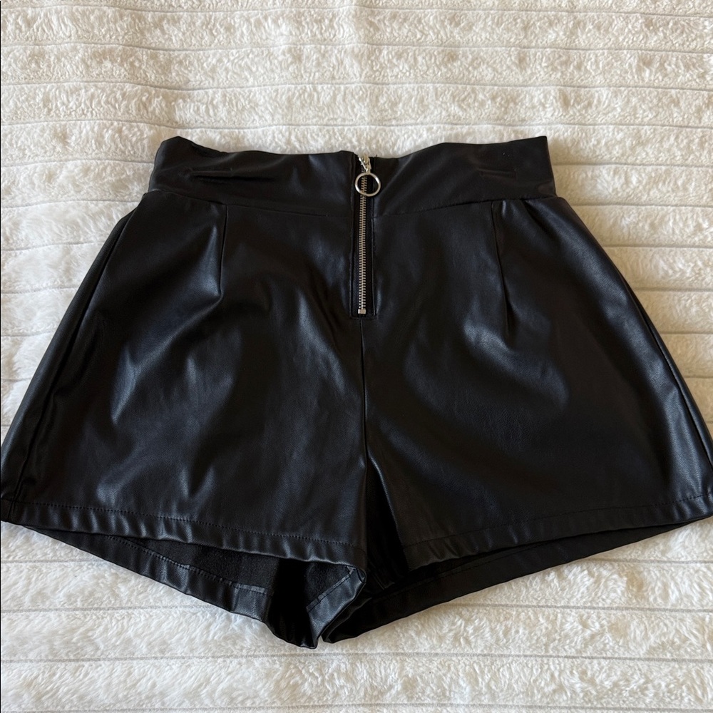 Black Faux Leather Women Shorts